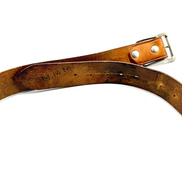 Vintage Western Cowboy Belt 30 Brown Tooled Leather Name Eugene M Hand Painted - Picture 10 of 10